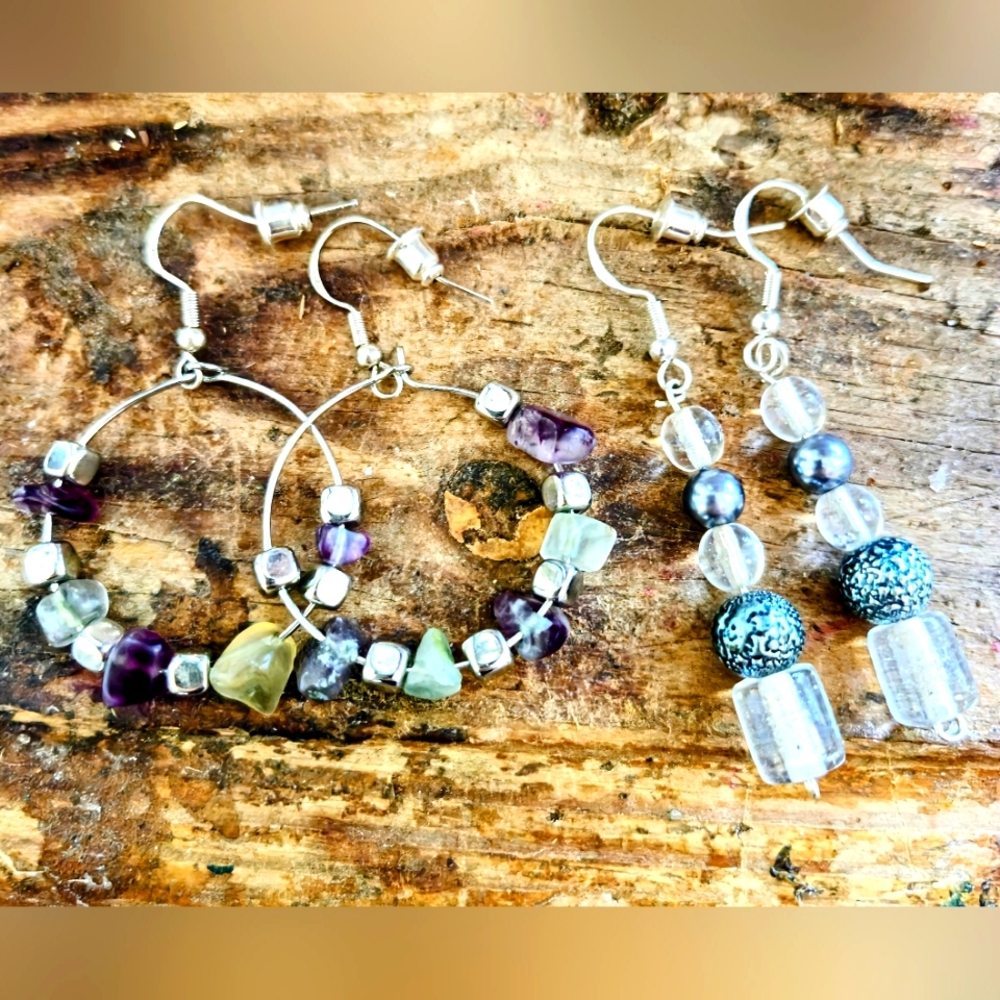 3 for $25💋! Elegant Multicolor Beaded Hoop and Drop Earrings Set
